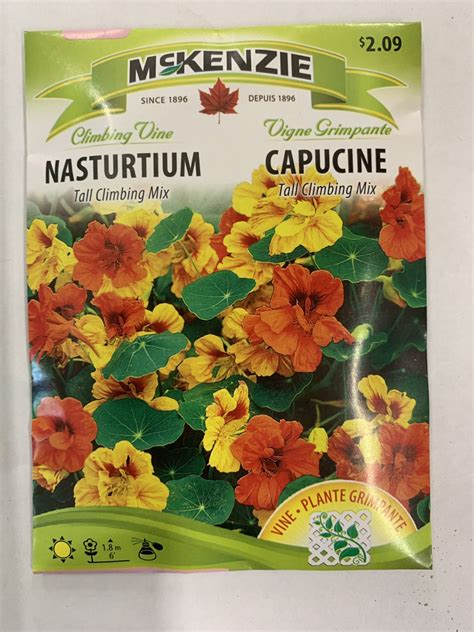 Both flowers and leaves of nasturtiums are edible with a spicy flavor like watercress. McKenzie Seed - Nasturtium Tall Climbing Mix | Winnipeg ...