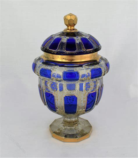 Antiques Atlas - Art Deco Moser Blue Cabochon Overlay Lidded Vase