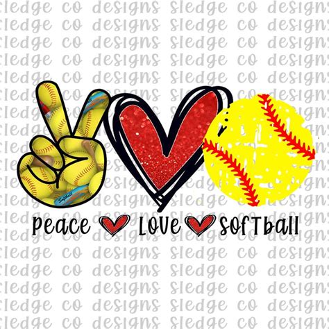 Peace love Softball Sublimation Png Digital Download, Red yellow