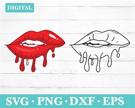 Biting Lip Svg Dripping Lips Svg Red Lip Biting Svg Dripping Lips Outline SVG Biting Lip