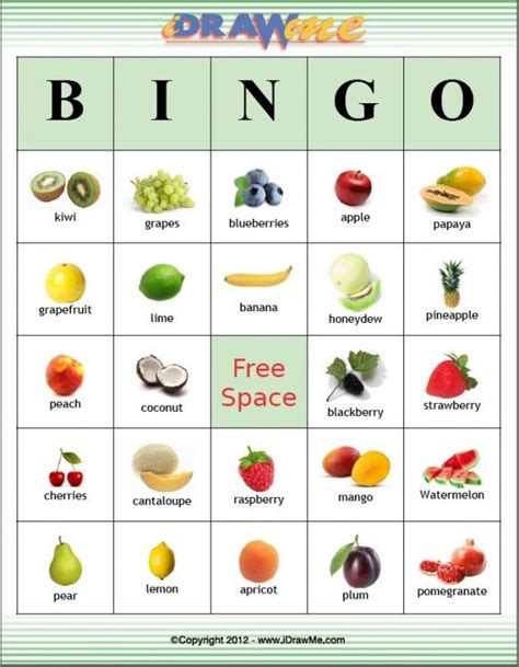 Fruit Bingo Cards Kids Learning Activities Kids Learning Bingo Cards