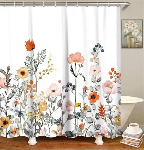 Floral Shower Curtain Watercolor Decorative Bath Curtain Etsy