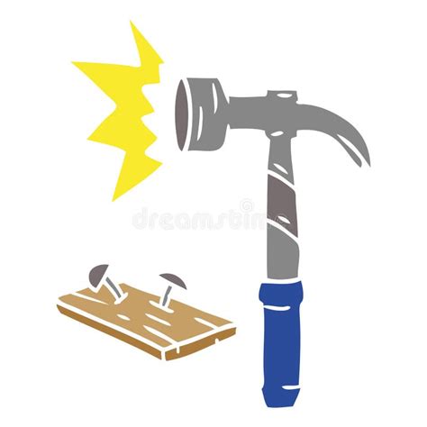 A Creative Cartoon Doodle Of A Hammer And Nails Stock Vector