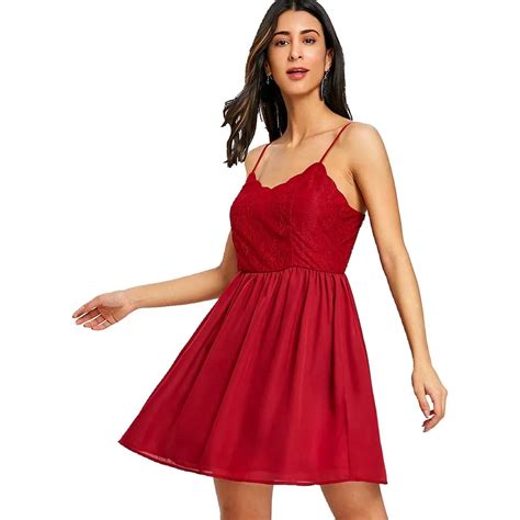 Women Summer Spaghetti Strap Mini Dress Sleeveless Sexy Swing Casual Solid Backless Dresses Red