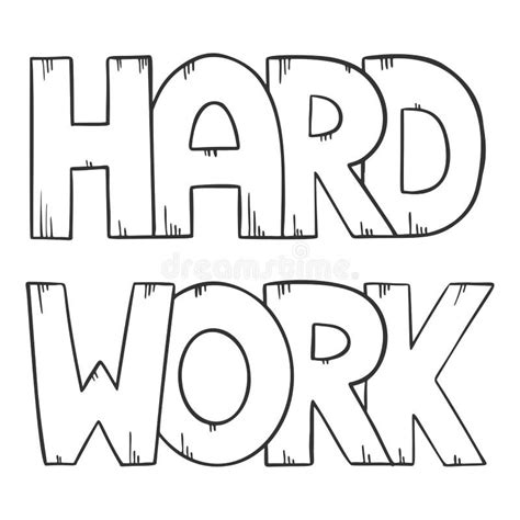 Hard Work Lettering In Line Art Style Isolated On White Background