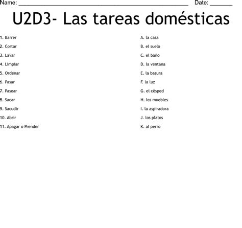U2d3 Las Tareas Domésticas Worksheet Wordmint