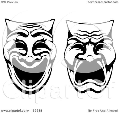 Clipart Of Black And White Comedy Drama Theater Masks Royalty Free