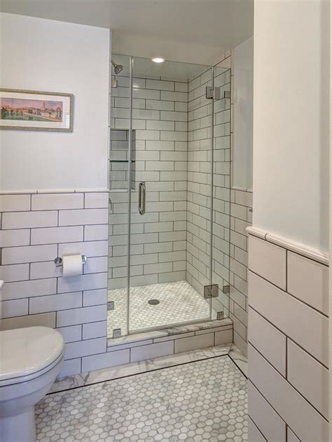 Just like when using black floor tiles, the key to success is contrast, contrast, contrast. Designing Subway Tile Shower Installation - MidCityEast