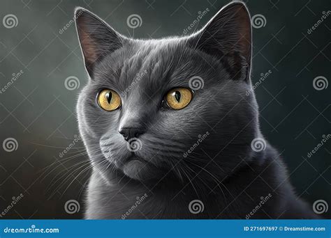 Home Portrait Of A Stunning Chartreux Gray Cat Stock Illustration