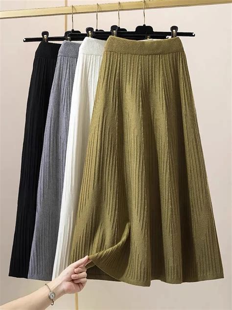 Tigena Midi Long Knitted Skirt For Women Autumn Winter Casual