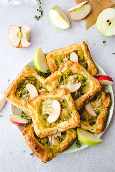 Leek Apple And Cheese Puff Tarts On A Plate Garlic Matters