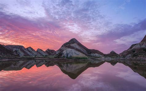 Sunset Red Sky Clouds Mountains Reflection Hd Wallpaper