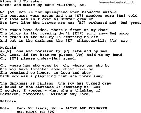 Hank Williams Song Alone And Forsaken Lyrics And Chords