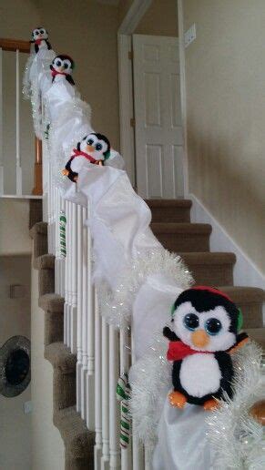Christmas Penguins Sledding On Stair Banister Decoration Saw A Version