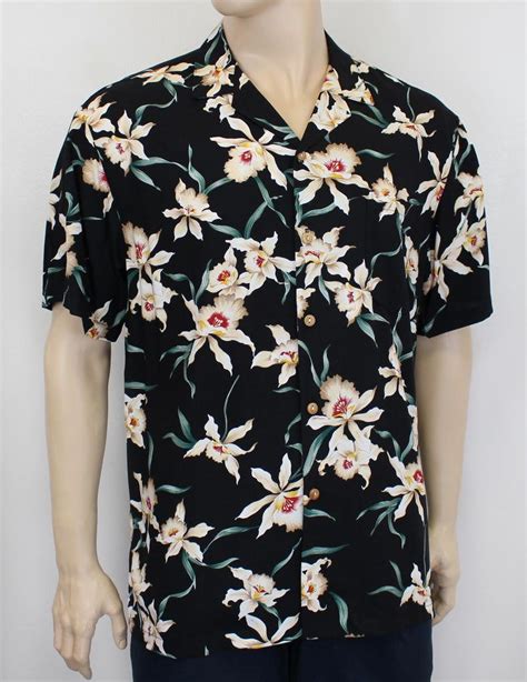 Men S Star Orchid Magnum P I Rayon Aloha Shirt Pf So Black Mens