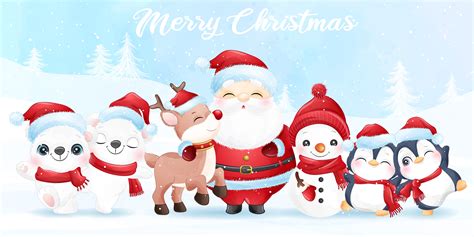 Cute Santa Claus For Merry Christmas Clipart With Watercolor Etsy