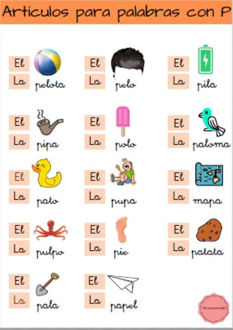 Artículos Para Palabras Con P Ficha Interactiva Spanish Language