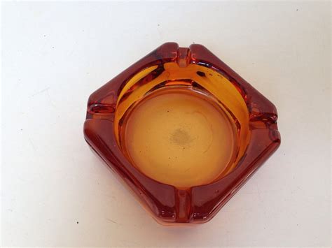 Vintage Mid Century Amber Glass Square Ashtray 2 5 Etsy Amber Glass Ashtray Glass