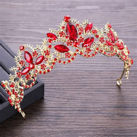 Baroque Gold Red Crystal Rhinestone Tiaras And Crowns Noiva Bride Diadem Headpiece Bridal