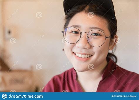 Chubby Plump Teen Cute White Tooth Smile Asian Young Student Stock