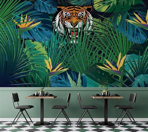 Buy Hidden Tiger Behind Jungle Leaves Wall Mural Peel And Stick