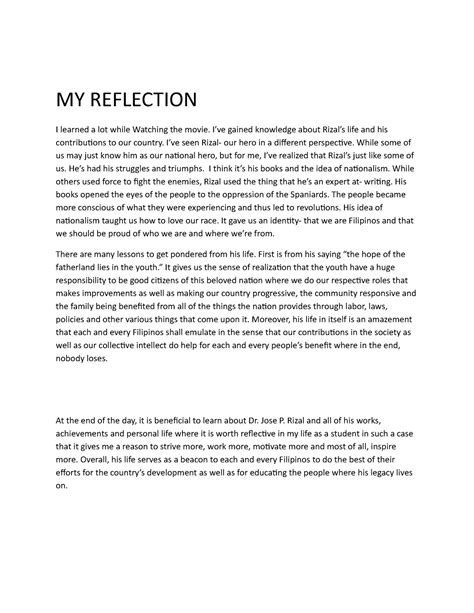 REFLECTION PAPER FOR THE SUBJECT MY REFLECTION I Learned A Lot While Watching The Movie Ive