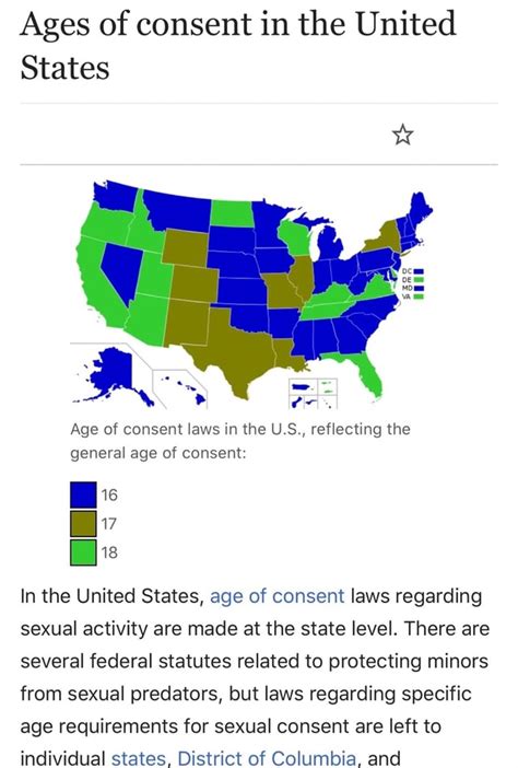 Ages Of Consent In The United States Age Of Consent Laws In The U S Reflecting The General Age