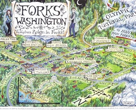 Twilight Tours Illustrated Map Poster Of Forks Washington The