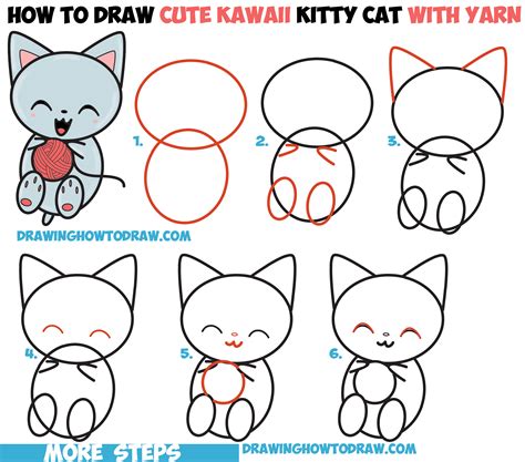 How To Draw Cute Kawaii Kitten Cat Playing With Yarn From Number Shape Easy Step By Step