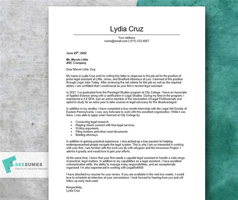 Legal Assistant Cover Letter Example Advice And Tips Freesumes