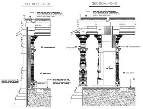 2d Cad Drawing Of Temple Traditional Columns Design Dwg File Column