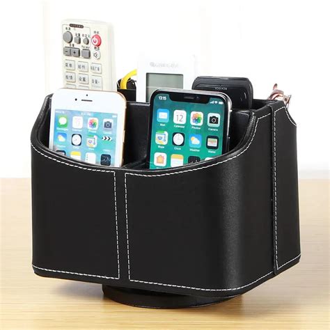 Pu Leather 360 Degrees Rotatable Remote Control Holder 5 Compartments