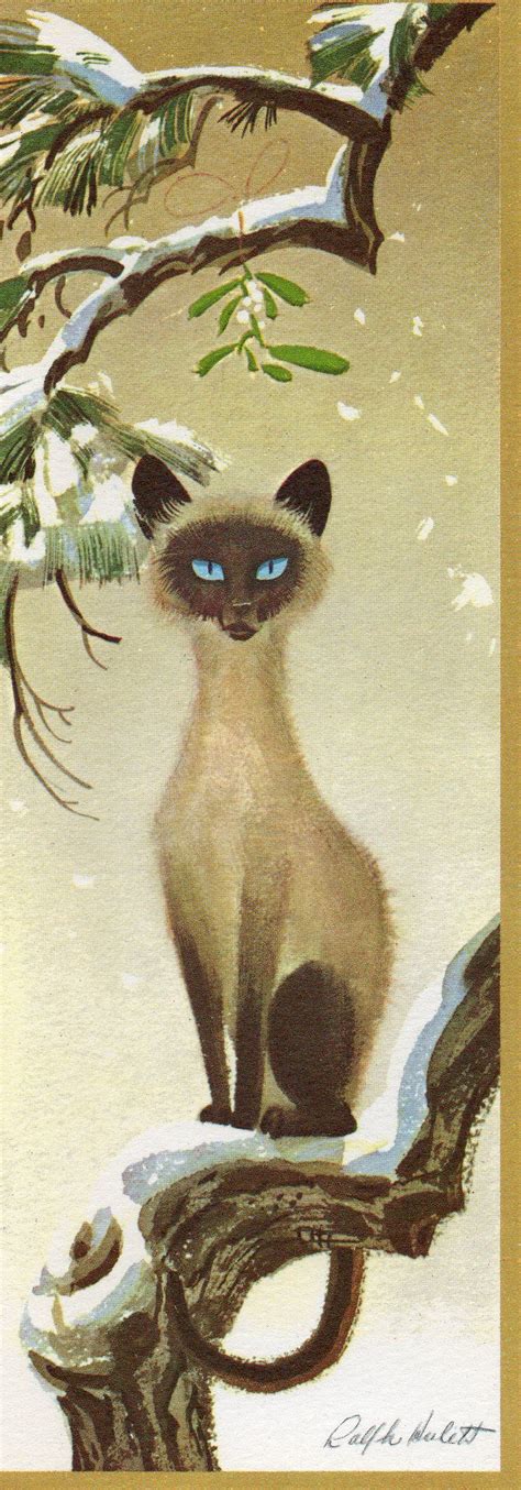 Siamese Cat Christmas Card Unused 8 Long Desiged By Ralph Hullet