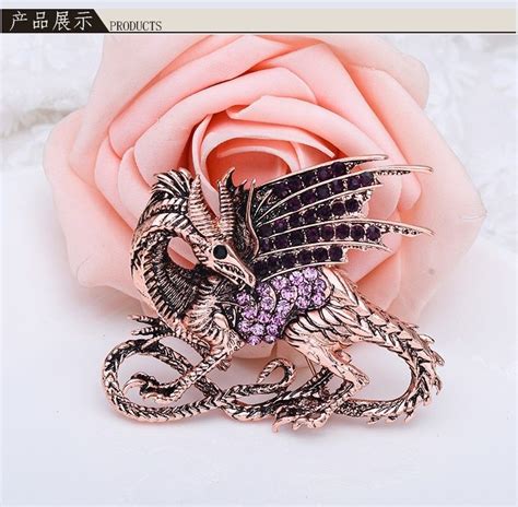 Game Of Thrones Purple Dragon Brooch Antique Rose Gold Rhinestone