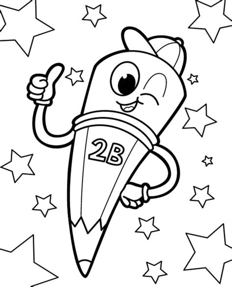 Lápiz De Dibujos Animados 2b Con Estrellas Para Colorear Imprimir E