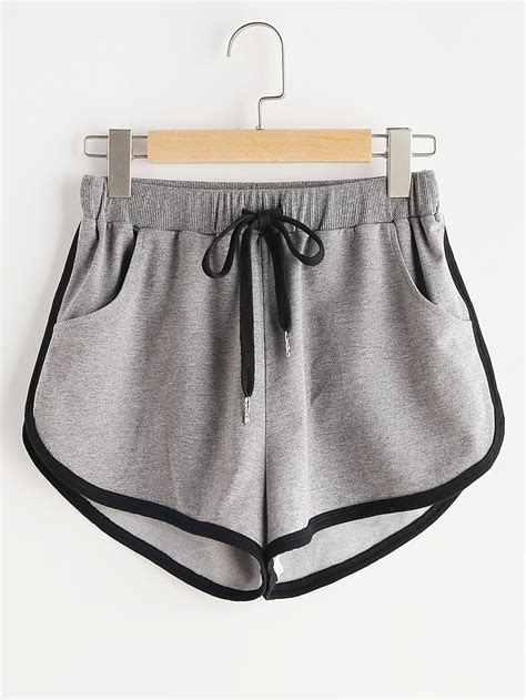 shop drawstring waist contrast binding dolphin shorts online shein offers drawstring waist cont