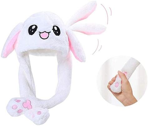 Cute Plush Bunny Hat Rabbit Ear Cap Ears Popping Up When Pressing The