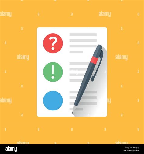 Document With Question Mark And Pen Icon In Flat Style Quiz Survey