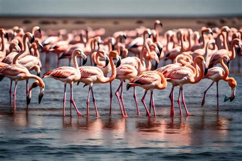 Premium Photo Photo Flock Of Pink Flamingos At Walvis Bay Namibia