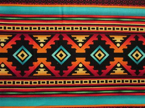 Navajo Teal Border Traditional Native American Print Cotton Fabric 2