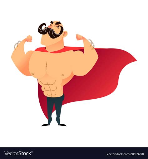 Strong Cartoon Funny Superhero Power Super Hero Vector Image