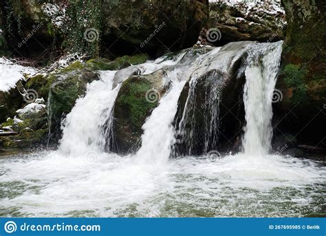 Scheissendempel Waterfall River Black Ernz With Stone Bridge Covered