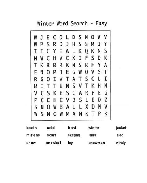 Simple Word Search For Preschool 101 Activity Winter Words Easy