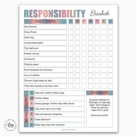 Editable Chore Chart Printable Chores For Older Kids Child Etsy