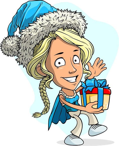 Cartoon Blonde Christmas Girl With T Box Stock Image Vectorgrove Royalty Free Vector