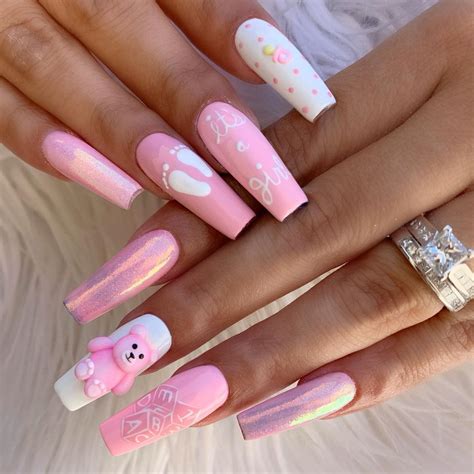 Bridal showers #showers #nails Pink baby showers nails, Pink baby showers gifts, Pink baby ...