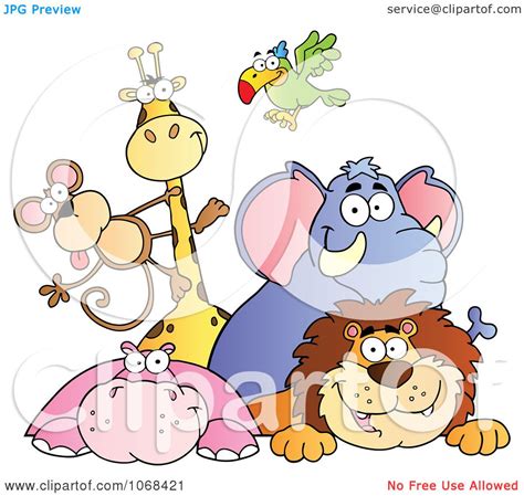 Clipart Group Of Zoo Animals Over A Sign 1 Royalty Free