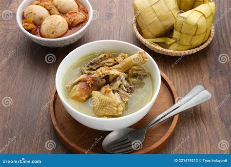 Opor Ayam Ketupat And Sambal Goreng Is Indonesian Traditional Food