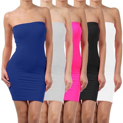 Elastic Tube Mini Dress Strapless Stretch Tight Body Con Seamless 1 Size Dresses