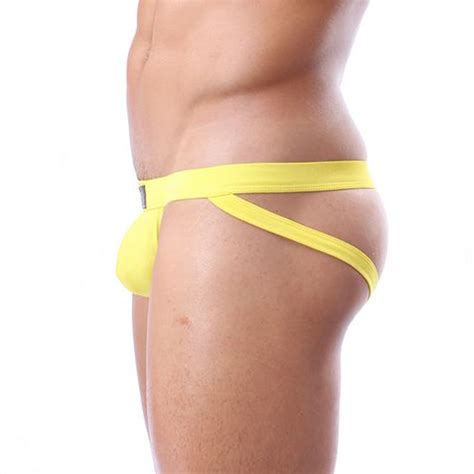 Mizok Men S Jockstraps Underwear Sexy Low Rise Jock Straps Yellow 1pc